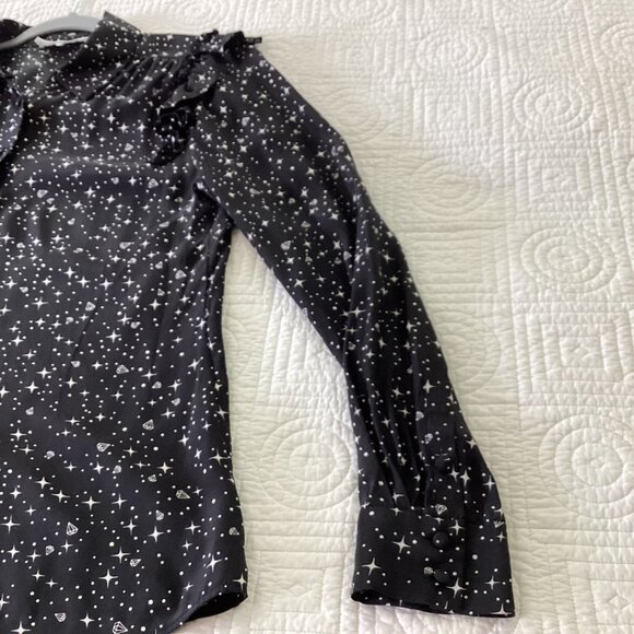 Frame Noir Diamond Sky Star Print 100% Silk Shirt Size S $289 Ruffle Button Down - Picture 13 of 15